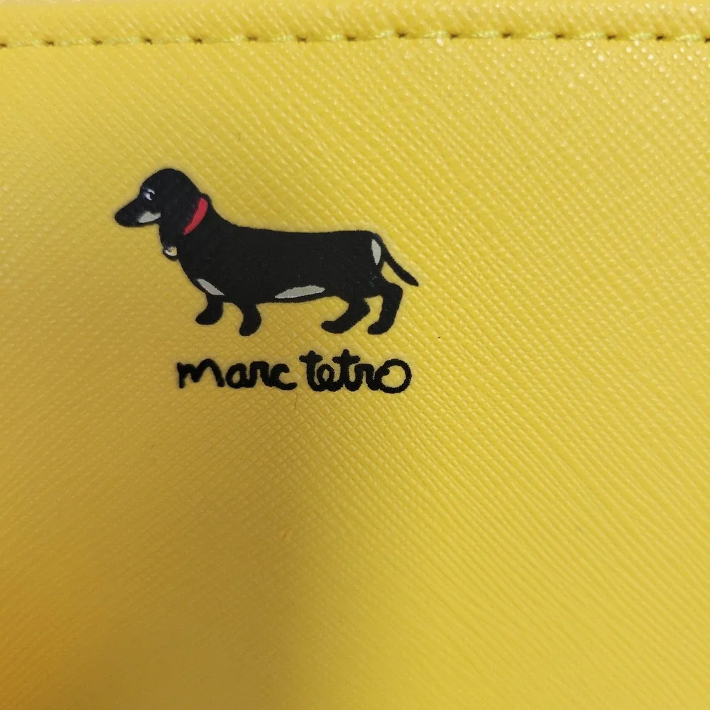 Marc Tetro Dachshund Puppy Dog Zip Around Wallet Yellow Vegan PVC NWT
